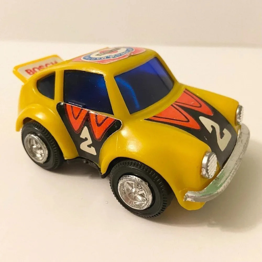 Vintage Beetle Pull Back Plastic Car Bosch Martini Hong Kong 4 Inch Long Toy